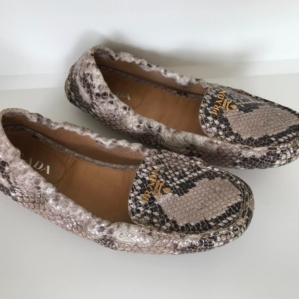 Prada Python Snake Embossed Scrunch Moccasin Loaf… - image 4